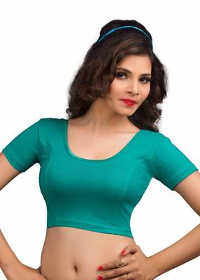 Women's Rama Green Cotton Lycra Non Padded Stretchable Readymade Blouse 1