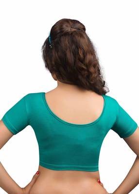 Women's Rama Green Cotton Lycra Non Padded Stretchable Readymade Blouse 2