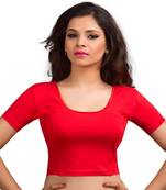 Women's Red Cotton Lycra Non Padded Stretchable Readymade Blouse