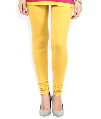 Yellow Cotton Lycra plain Cotton Lycra leggings 1