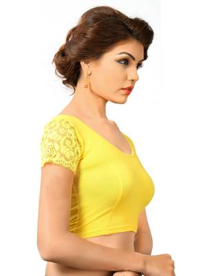 Women's Dark Yellow Cotton Lycra Non Padded Stretchable Readymade Blouse 3
