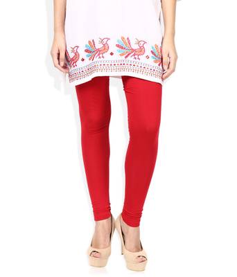 Red Cotton Lycra plain Cotton Lycra leggings 1