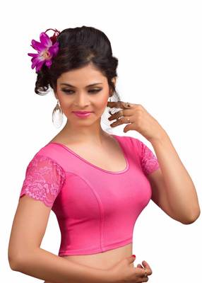 Women's Light Pink Cotton Lycra Non Padded Stretchable Readymade Blouse 1