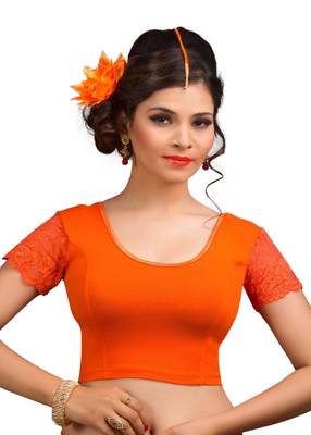 Women's Orange Cotton Lycra Non Padded Stretchable Readymade Blouse 1