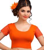 Women's Orange Cotton Lycra Non Padded Stretchable Readymade Blouse