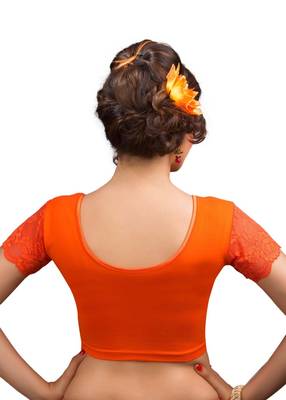 Women's Orange Cotton Lycra Non Padded Stretchable Readymade Blouse 2