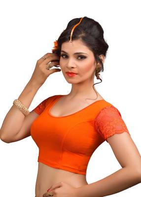 Women's Orange Cotton Lycra Non Padded Stretchable Readymade Blouse 3