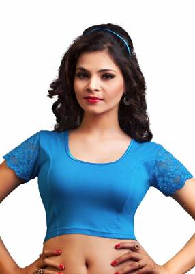 Women's Peacock Blue Cotton Lycra Non Padded Stretchable Readymade Blouse 1