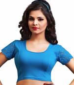 Women's Peacock Blue Cotton Lycra Non Padded Stretchable Readymade Blouse