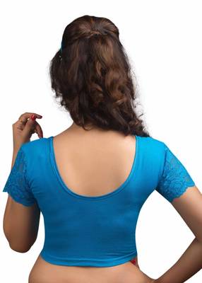 Women's Peacock Blue Cotton Lycra Non Padded Stretchable Readymade Blouse 2