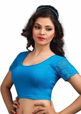 Women's Peacock Blue Cotton Lycra Non Padded Stretchable Readymade Blouse 3