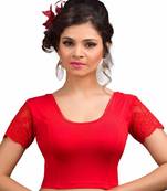 Women's Red Cotton Lycra Non Padded Stretchable Readymade Blouse