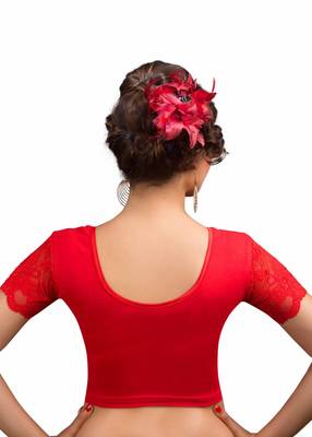 Women's Red Cotton Lycra Non Padded Stretchable Readymade Blouse 2
