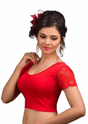 Women's Red Cotton Lycra Non Padded Stretchable Readymade Blouse 3