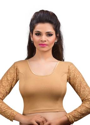 Women's Dark Gold Cotton Lycra Non Padded Stretchable Readymade Blouse 1