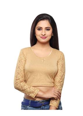 Women's Gold Cotton Lycra Non Padded Stretchable Readymade Blouse 1