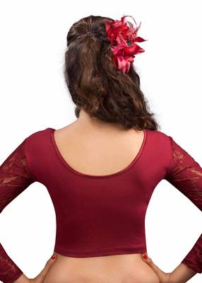Women's Maroon Cotton Lycra Non Padded Stretchable Readymade Blouse 2