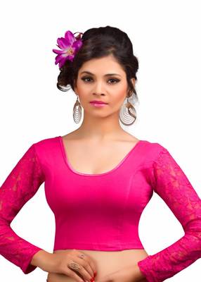 Women's Pink Cotton Lycra Non Padded Stretchable Readymade Blouse 1