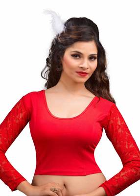 Women's Red Cotton Lycra Non Padded Stretchable Readymade Blouse 1