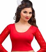 Women's Red Cotton Lycra Non Padded Stretchable Readymade Blouse