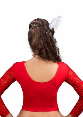 Women's Red Cotton Lycra Non Padded Stretchable Readymade Blouse 2