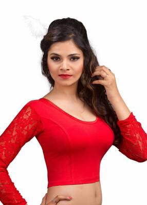 Women's Red Cotton Lycra Non Padded Stretchable Readymade Blouse 3