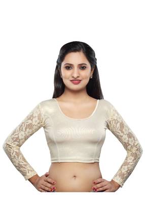 Women's Light Gold Shimmer Non Padded Stretchable Readymade Blouse 1