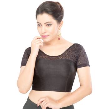 Women's Black Shimmer Non Padded Stretchable Readymade Blouse 1