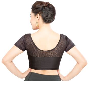 Women's Black Shimmer Non Padded Stretchable Readymade Blouse 2