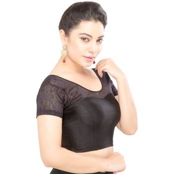 Women's Black Shimmer Non Padded Stretchable Readymade Blouse 3