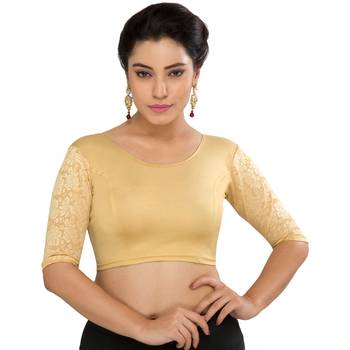 Women's Gold Shimmer Non Padded Stretchable Readymade Blouse 1