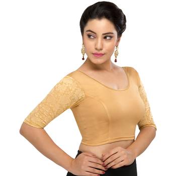 Women's Gold Shimmer Non Padded Stretchable Readymade Blouse 3