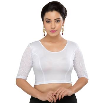 Women's Silver Shimmer Non Padded Stretchable Readymade Blouse 1