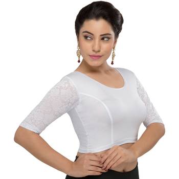 Women's Silver Shimmer Non Padded Stretchable Readymade Blouse 3
