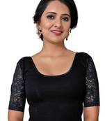 Women's Black Cotton Lycra Non Padded Stretchable Readymade Blouse
