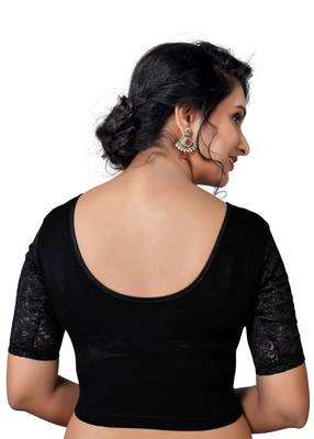 Women's Black Cotton Lycra Non Padded Stretchable Readymade Blouse 2