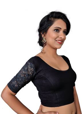 Women's Black Cotton Lycra Non Padded Stretchable Readymade Blouse 3