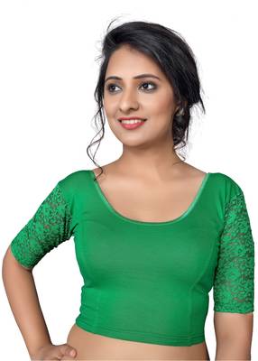 Women's Green Cotton Lycra Non Padded Stretchable Readymade Blouse 1