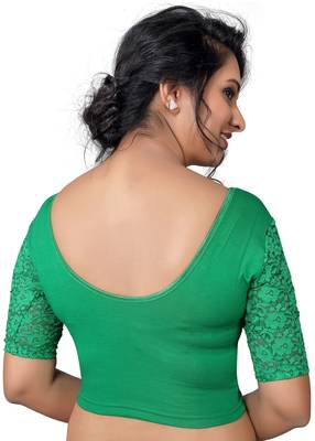 Women's Green Cotton Lycra Non Padded Stretchable Readymade Blouse 2