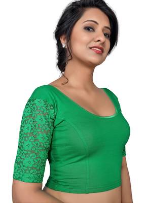 Women's Green Cotton Lycra Non Padded Stretchable Readymade Blouse 3
