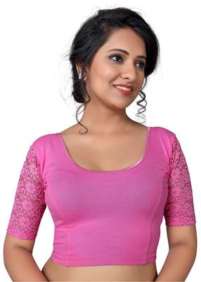 Women's Light Pink Cotton Lycra Non Padded Stretchable Readymade Blouse 1