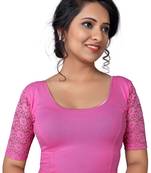 Women's Light Pink Cotton Lycra Non Padded Stretchable Readymade Blouse