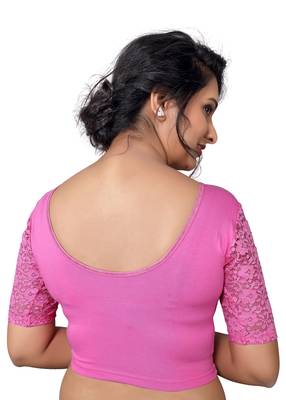 Women's Light Pink Cotton Lycra Non Padded Stretchable Readymade Blouse 2