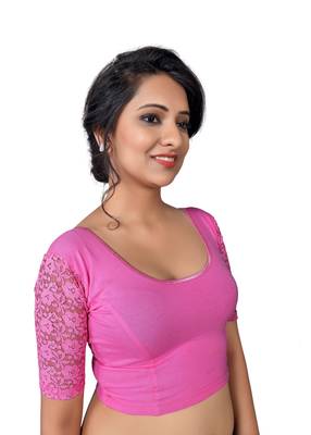 Women's Light Pink Cotton Lycra Non Padded Stretchable Readymade Blouse 3