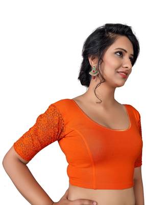 Women's Orange Cotton Lycra Non Padded Stretchable Readymade Blouse 1