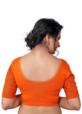 Women's Orange Cotton Lycra Non Padded Stretchable Readymade Blouse 2