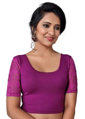Women's Purple Cotton Lycra Non Padded Stretchable Readymade Blouse 1