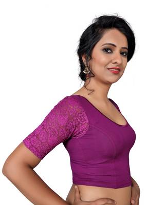 Women's Purple Cotton Lycra Non Padded Stretchable Readymade Blouse 3