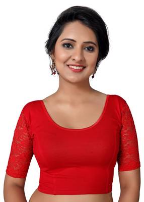 Women's Red Cotton Lycra Non Padded Stretchable Readymade Blouse 1