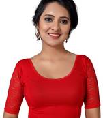 Women's Red Cotton Lycra Non Padded Stretchable Readymade Blouse